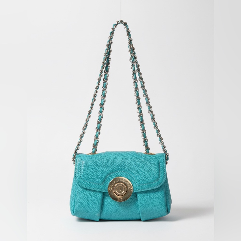 Henri Bendel Aqua Leather Chain Crossbody Bag